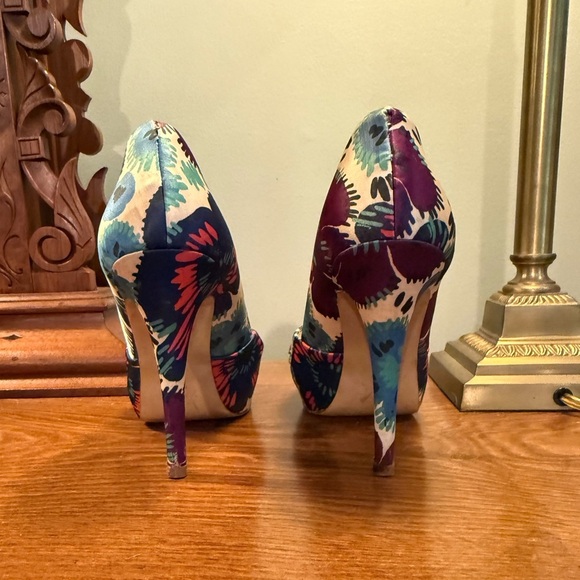 Vintage Y2K Zara Woman Collection Multicolor Peep Toe Floral 4” Heels Size 38/8 - Picture 6 of 12